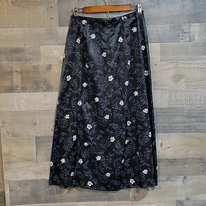 Vintage 90s Black Floral Maxi Skirt - Size 10